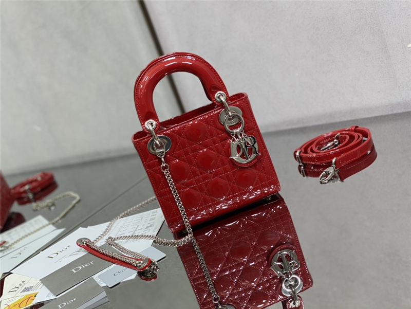 MINI LADY Dior BAG Patent Cannage Calfskin Silver Metal Cherry High