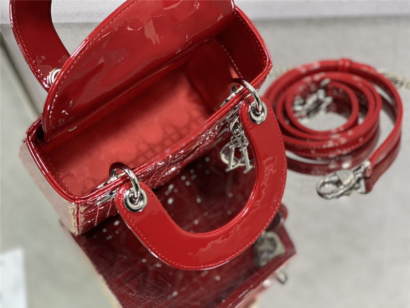 MINI LADY Dior BAG Patent Cannage Calfskin Silver Metal Cherry High