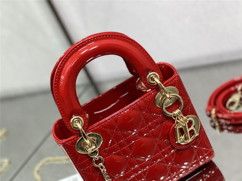 MINI LADY Dior BAG Patent Cannage Calfskin Cherry  High