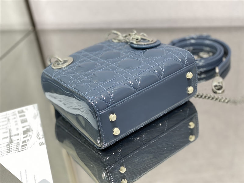 MINI LADY Dior BAG Patent Cannage Calfskin Silver Metal Blue High