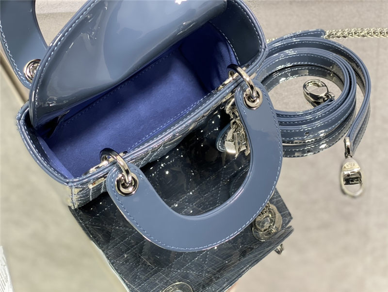 MINI LADY Dior BAG Patent Cannage Calfskin Silver Metal Blue High