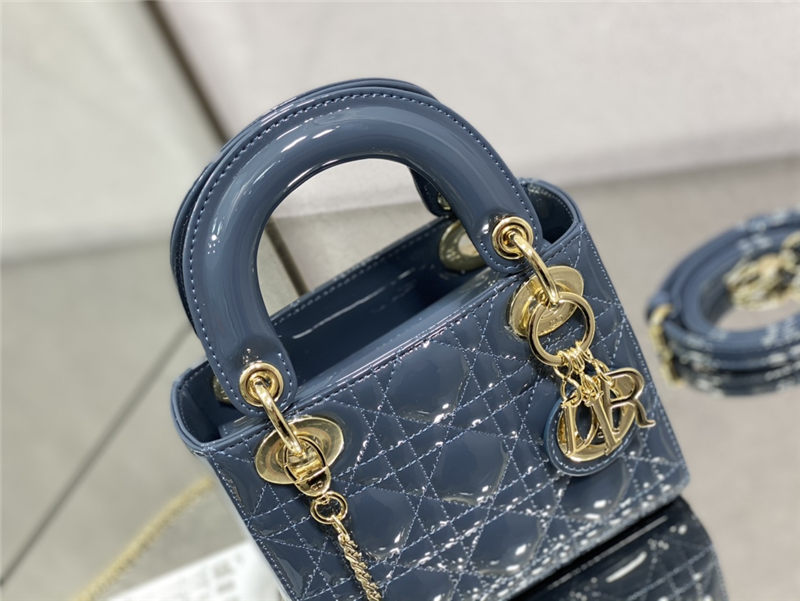 MINI LADY Dior BAG Patent Cannage Calfskin Blue High