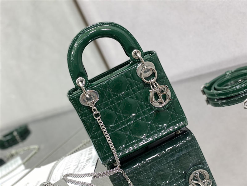 MINI LADY Dior BAG Patent Cannage Calfskin Silver Metal Dark Green High