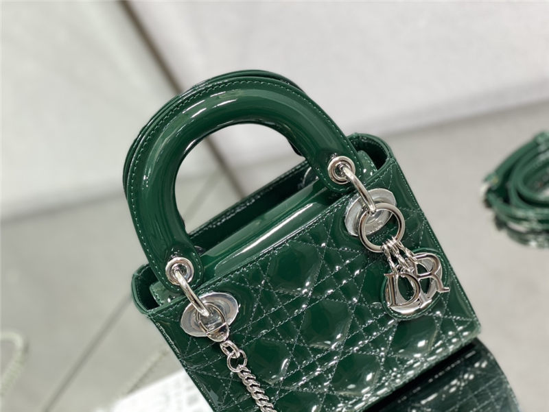 MINI LADY Dior BAG Patent Cannage Calfskin Silver Metal Dark Green High