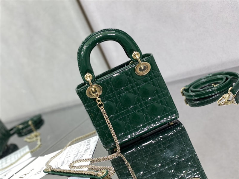 MINI LADY Dior BAG Patent Cannage Calfskin Dark Green High