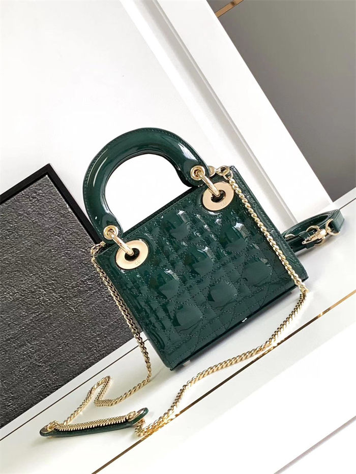 MINI LADY Dior BAG Patent Cannage Calfskin Dark Green High