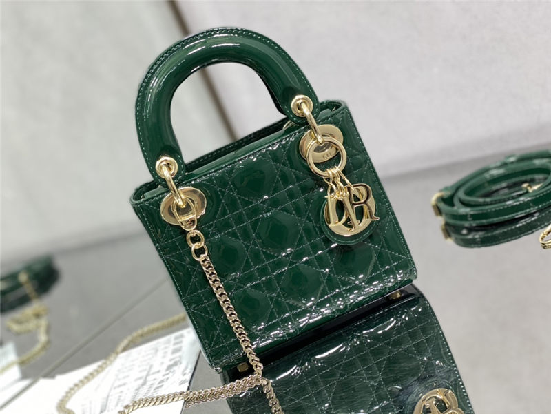 MINI LADY Dior BAG Patent Cannage Calfskin Dark Green High