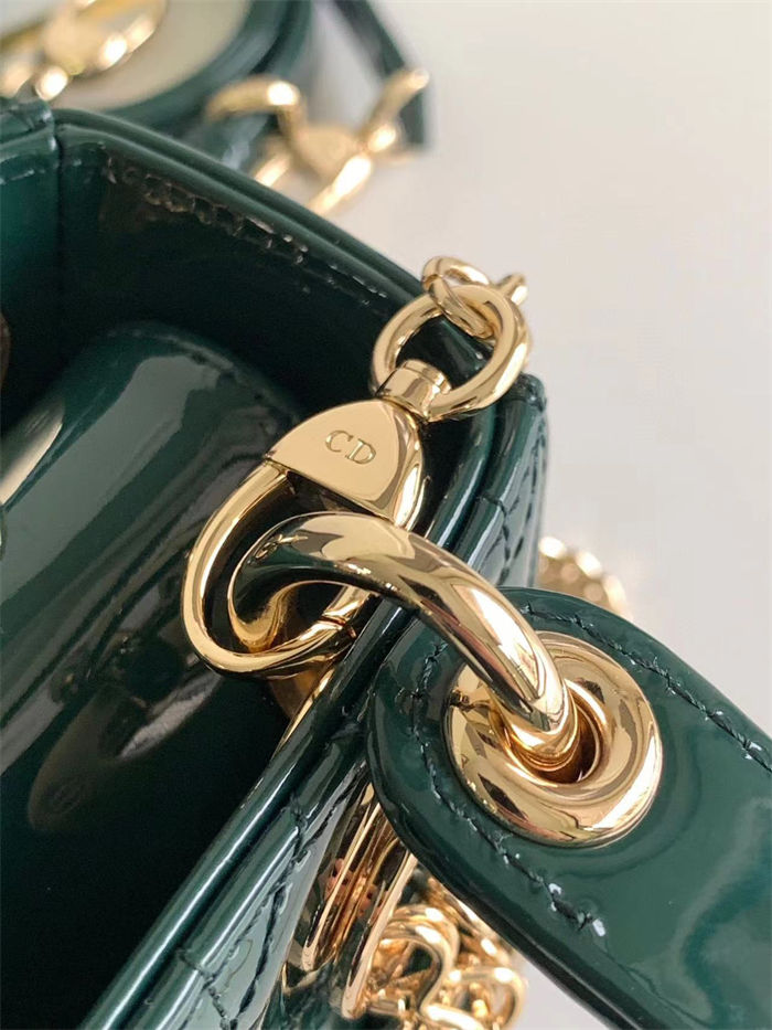 MINI LADY Dior BAG Patent Cannage Calfskin Dark Green High