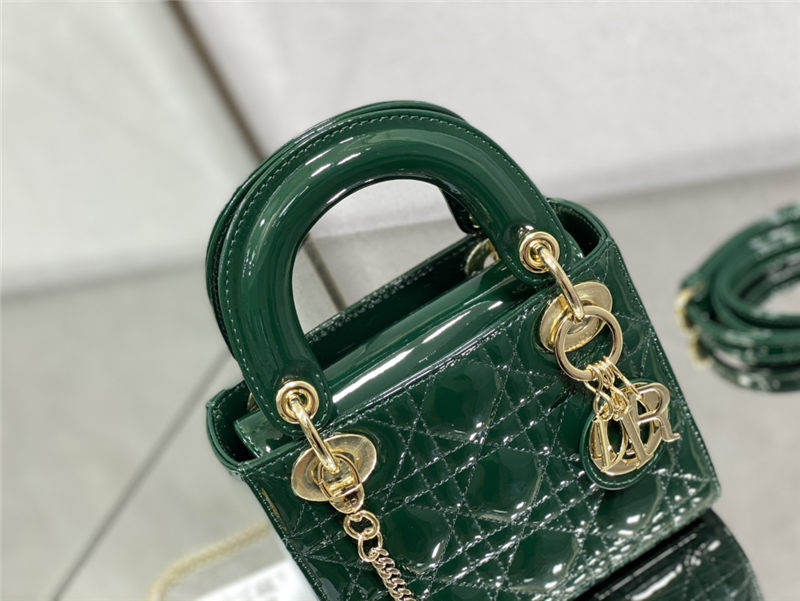 MINI LADY Dior BAG Patent Cannage Calfskin Dark Green High