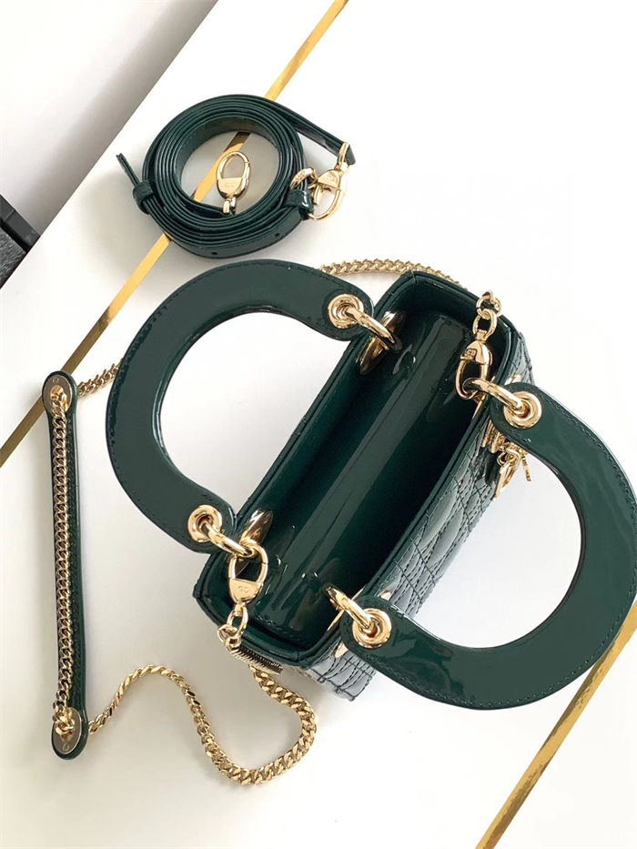 MINI LADY Dior BAG Patent Cannage Calfskin Dark Green High