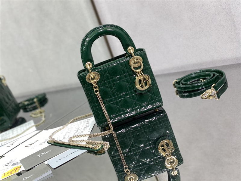 MINI LADY Dior BAG Patent Cannage Calfskin Dark Green High