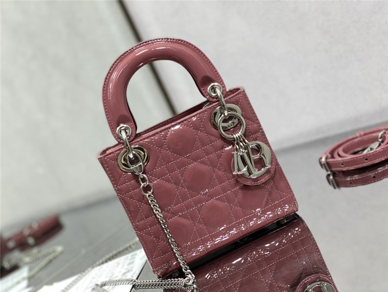 MINI LADY Dior BAG Patent Cannage Calfskin Silver Metal Dusty Pink High