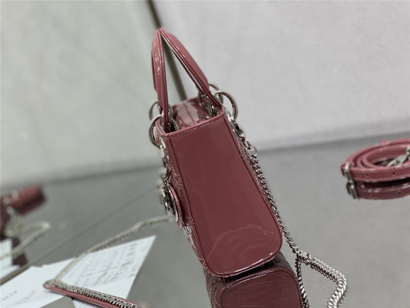 MINI LADY Dior BAG Patent Cannage Calfskin Silver Metal Dusty Pink High