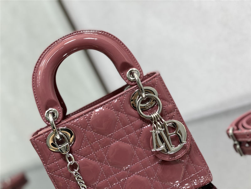 MINI LADY Dior BAG Patent Cannage Calfskin Silver Metal Dusty Pink High