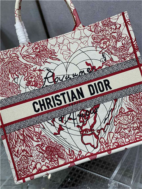 DiorAMOUR LARGE Dior BOOK TOTE Red and White D-Royaume d'Amour Embroidery High