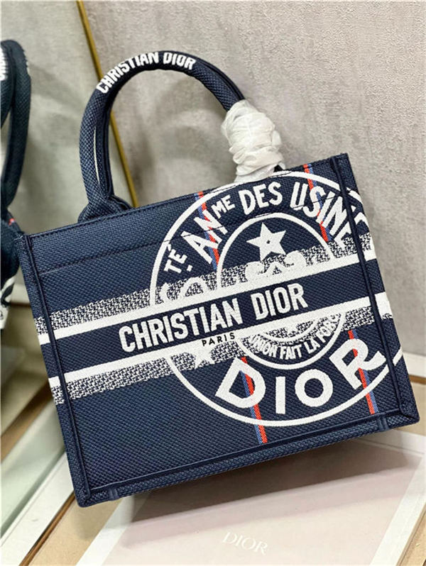 SMALL Dior BOOK TOTE Jute Canvas Embroidered with Dior Union Motif High