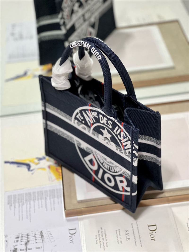 SMALL Dior BOOK TOTE Jute Canvas Embroidered with Dior Union Motif High