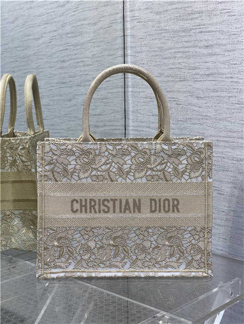 MEDIUM Dior BOOK TOTE D-Lace Embroidery with Macramé Effect High