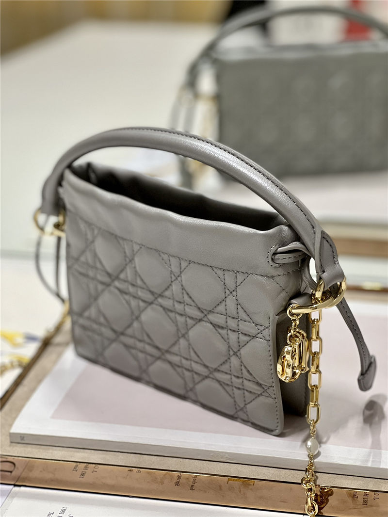 LADY DIOR TOP HANDLE DRAWSTRING MINI BAG Grey High