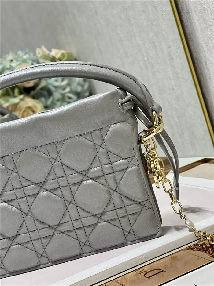 LADY DIOR TOP HANDLE DRAWSTRING MINI BAG Grey High