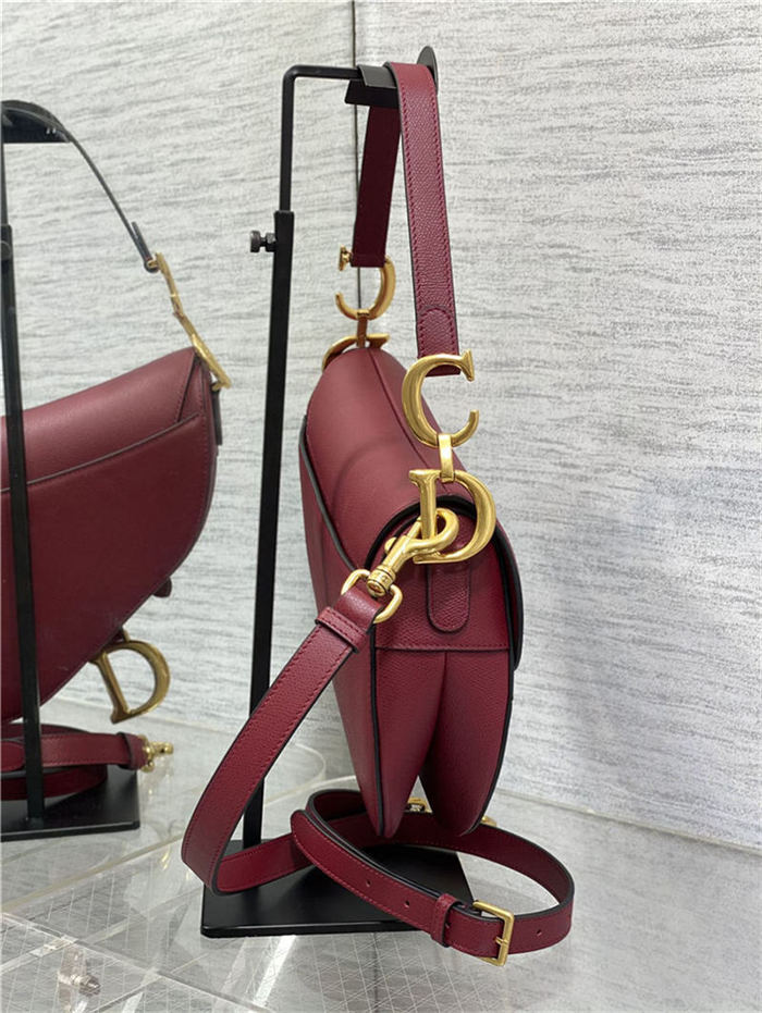 SADDLE BAG Grained Calfskin Wine High