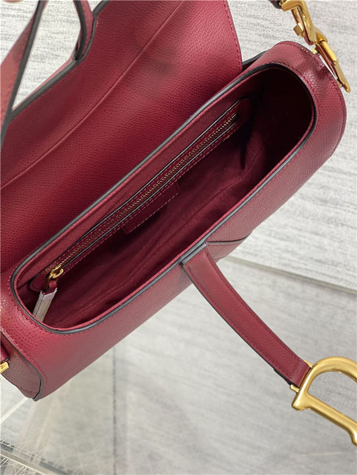 SADDLE BAG Grained Calfskin Wine High