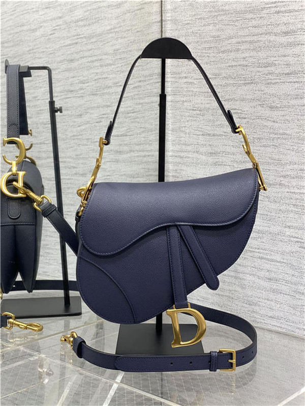 SADDLE BAG Grained Calfskin Navy Blue High