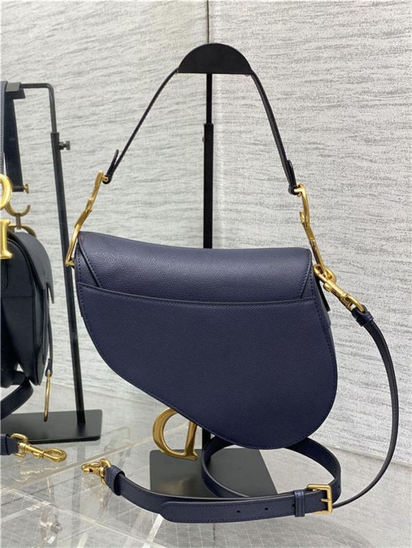 SADDLE BAG Grained Calfskin Navy Blue High