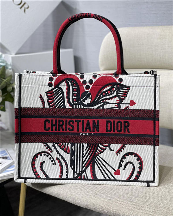 MEDIUM Dior BOOK TOTE Multicolor Cupidon Embroidery Latte High