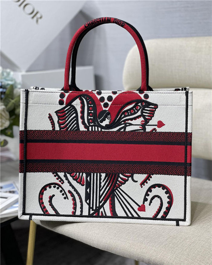 MEDIUM Dior BOOK TOTE Multicolor Cupidon Embroidery Latte High