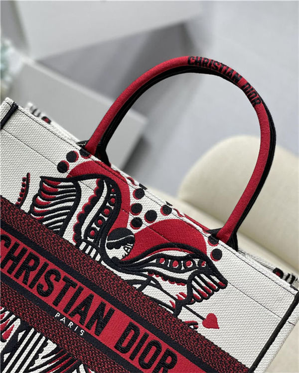 MEDIUM Dior BOOK TOTE Multicolor Cupidon Embroidery Latte High