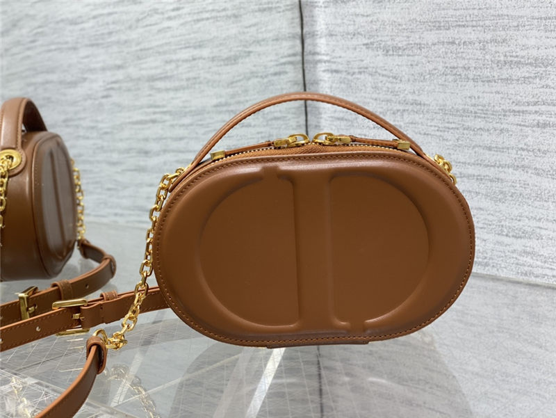 CD SIGNATURE OVAL CAMERA BAG Calfskin with Embossed CD Signature Caramel High