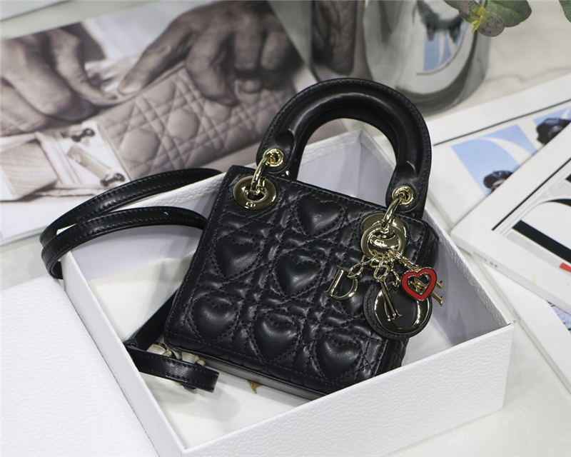 MICRO LADY Dior BAG DiorAMOUR MY ABCDior Cannage Lambskin with Heart Motif Black Top