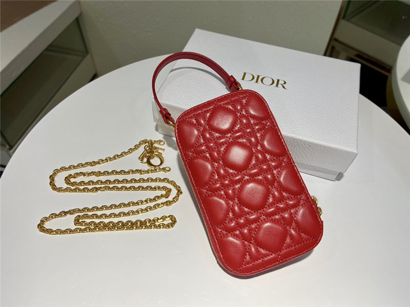 LADY Dior PHONE HOLDER Cannage Lambskin Red High