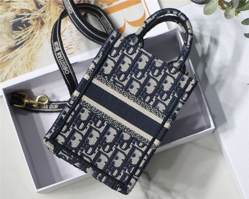 MINI Dior BOOK TOTE PHONE BAG Dior Oblique Embroidery Blue High