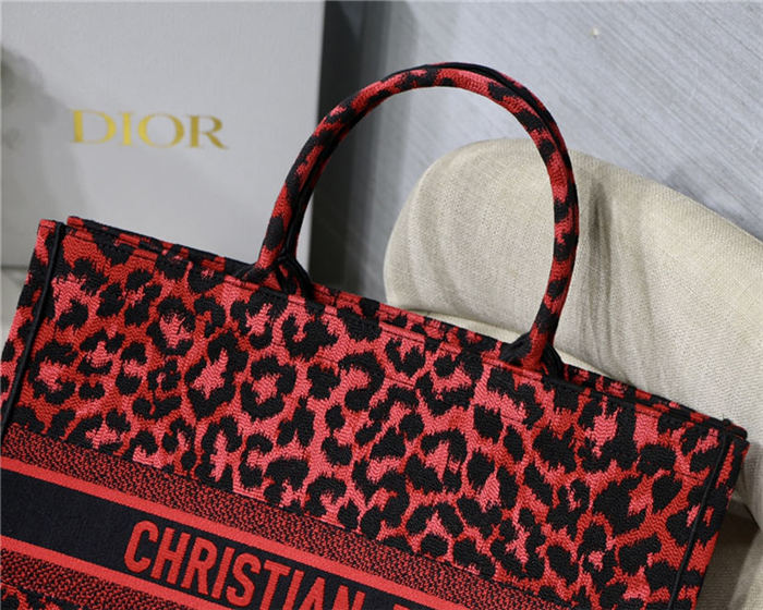 LARGE Dior BOOK TOTE Multicolor Mizza Embroidery Red High