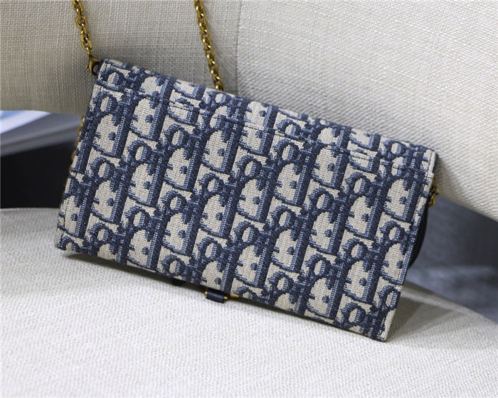 SADDLE LONG WALLET Blue Dior Oblique Jacquard High