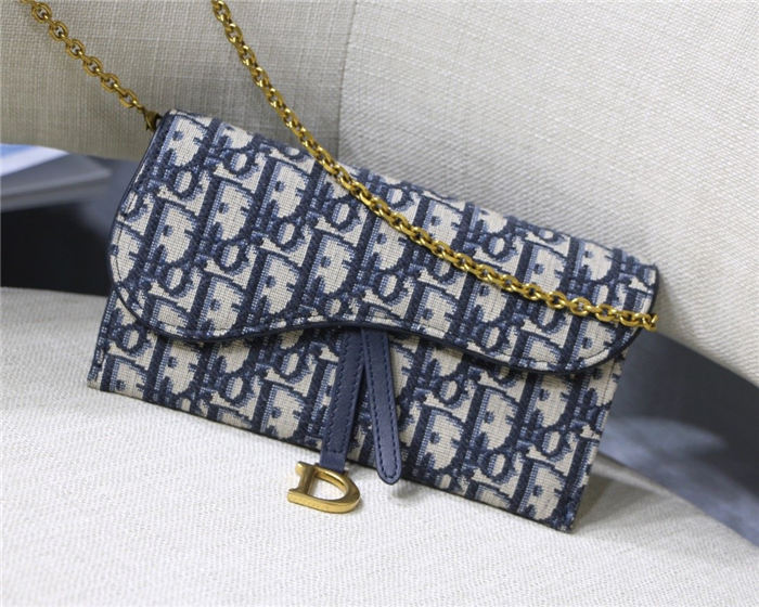 SADDLE LONG WALLET Blue Dior Oblique Jacquard High