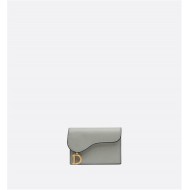 SADDLE FLAP CARD HOLDER Gray Grained Calfskin High