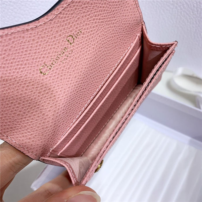 SADDLE FLAP CARD HOLDER Dusty Pink Grained Calfskin High