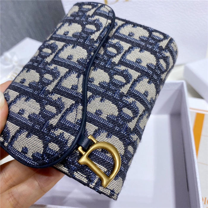 SADDLE LOTUS WALLET VERTICAL Blue Dior Oblique Jacquard High