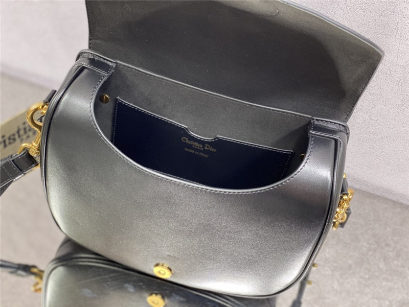 LARGE Dior BOBBY BAG Box Calfskin with Blue Dior Oblique Embroidered Strap Black High