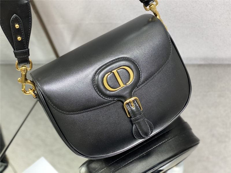 LARGE Dior BOBBY BAG Box Calfskin with Blue Dior Oblique Embroidered Strap Black High