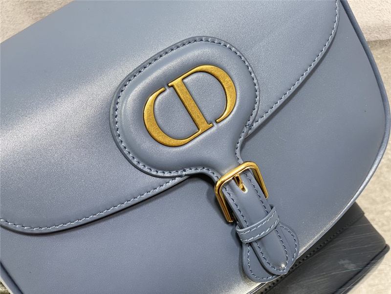 LARGE Dior BOBBY BAG Box Calfskin with Blue Dior Oblique Embroidered Strap Denim Blue High