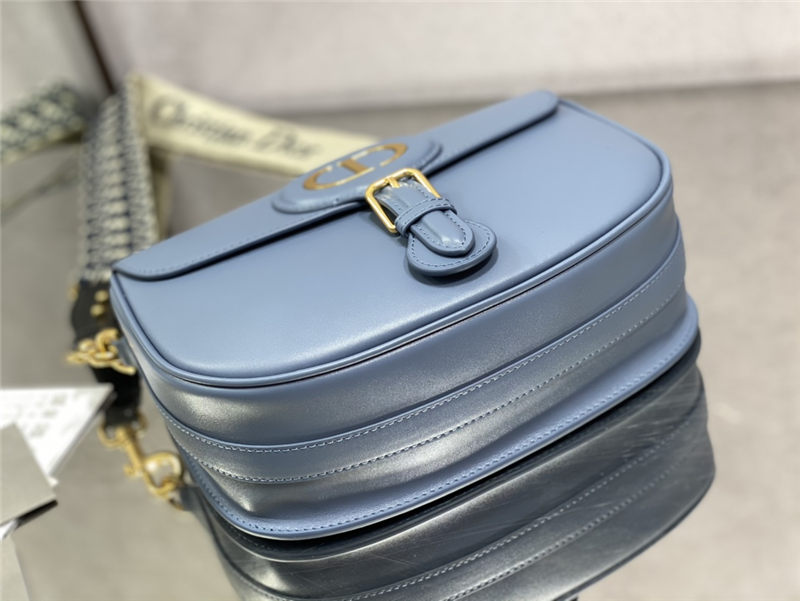 LARGE Dior BOBBY BAG Box Calfskin with Blue Dior Oblique Embroidered Strap Denim Blue High