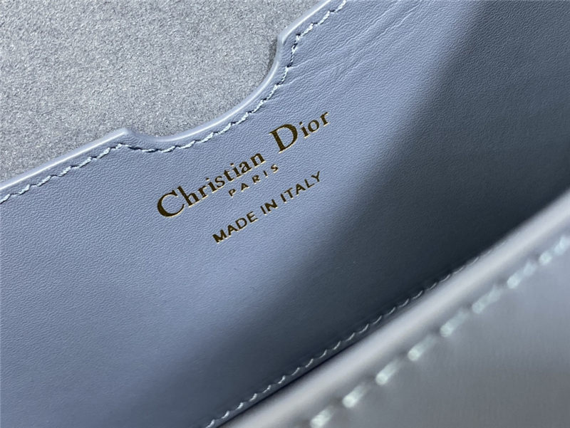 LARGE Dior BOBBY BAG Box Calfskin with Blue Dior Oblique Embroidered Strap Denim Blue High