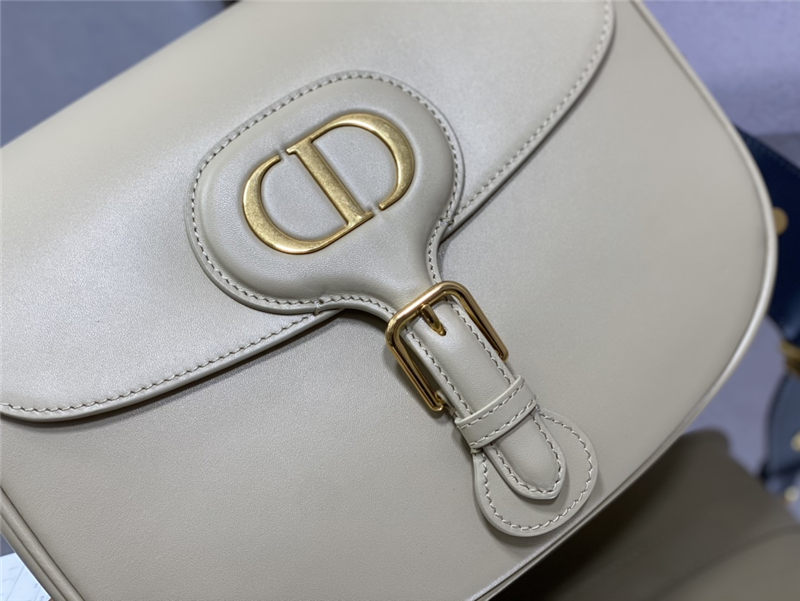 LARGE Dior BOBBY BAG Box Calfskin with Blue Dior Oblique Embroidered Strap Beige High