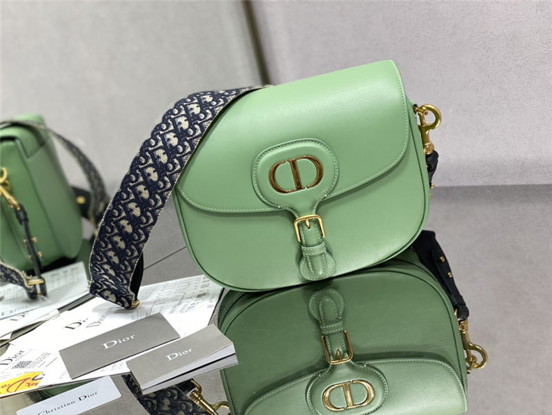 LARGE Dior BOBBY BAG Box Calfskin with Blue Dior Oblique Embroidered Strap Mint Green High