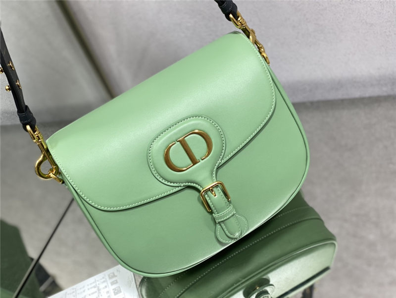 LARGE Dior BOBBY BAG Box Calfskin with Blue Dior Oblique Embroidered Strap Mint Green High