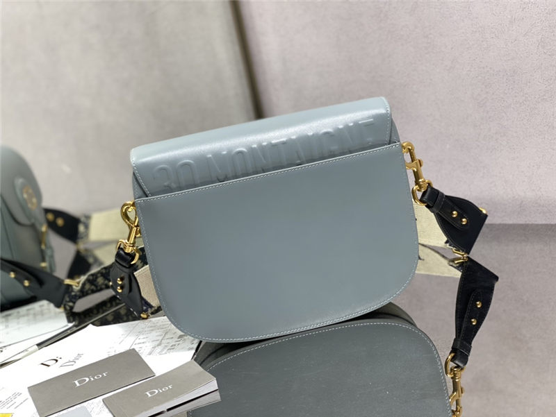 LARGE Dior BOBBY BAG Box Calfskin with Blue Dior Oblique Embroidered Strap Cloud Blue High